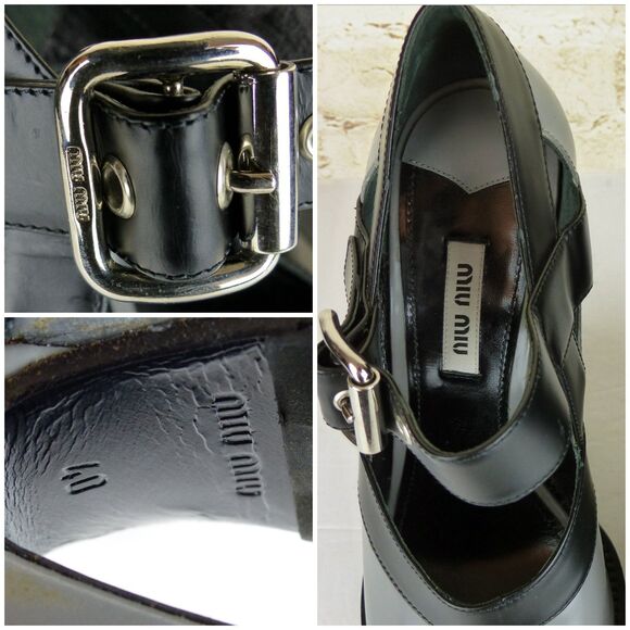 Miu Miu Fall 13 Runway Platform Heels Women 40 Gray Black Patent Mary Jane Shoes - Picture 6 of 15